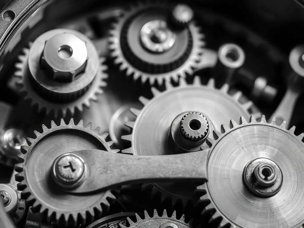 A high-resolution technical close-up of a mechanical clockwo
